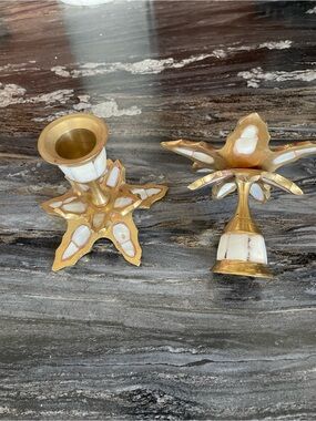 Brass and Mother-of-Pearl Star Candle Holders - Set of 2